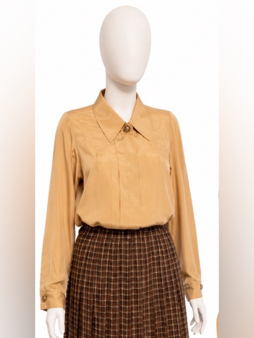 Vintage Mondial Atelier Paris Italy Satin Blouse Gold M/38 Ornate Buttons